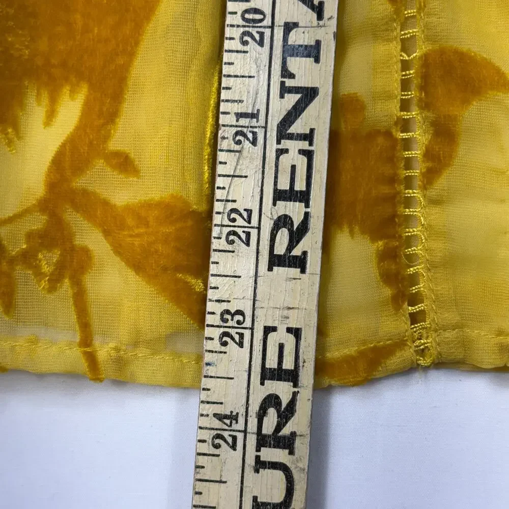 Anthropology Meadow Rue Sheer Velvet Boho Blouse Sz 8 Gold Floral Peasant - Picture 11 of 12